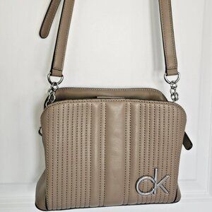 Calvin Klein Ck Logo Ribbed Small Crossbody Bag Leather bag Taupe/silver